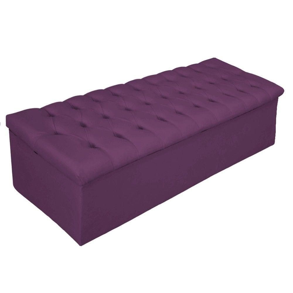 Calçadeira Baú Estofada Mel 140 Cm Casal Suede Roxo
