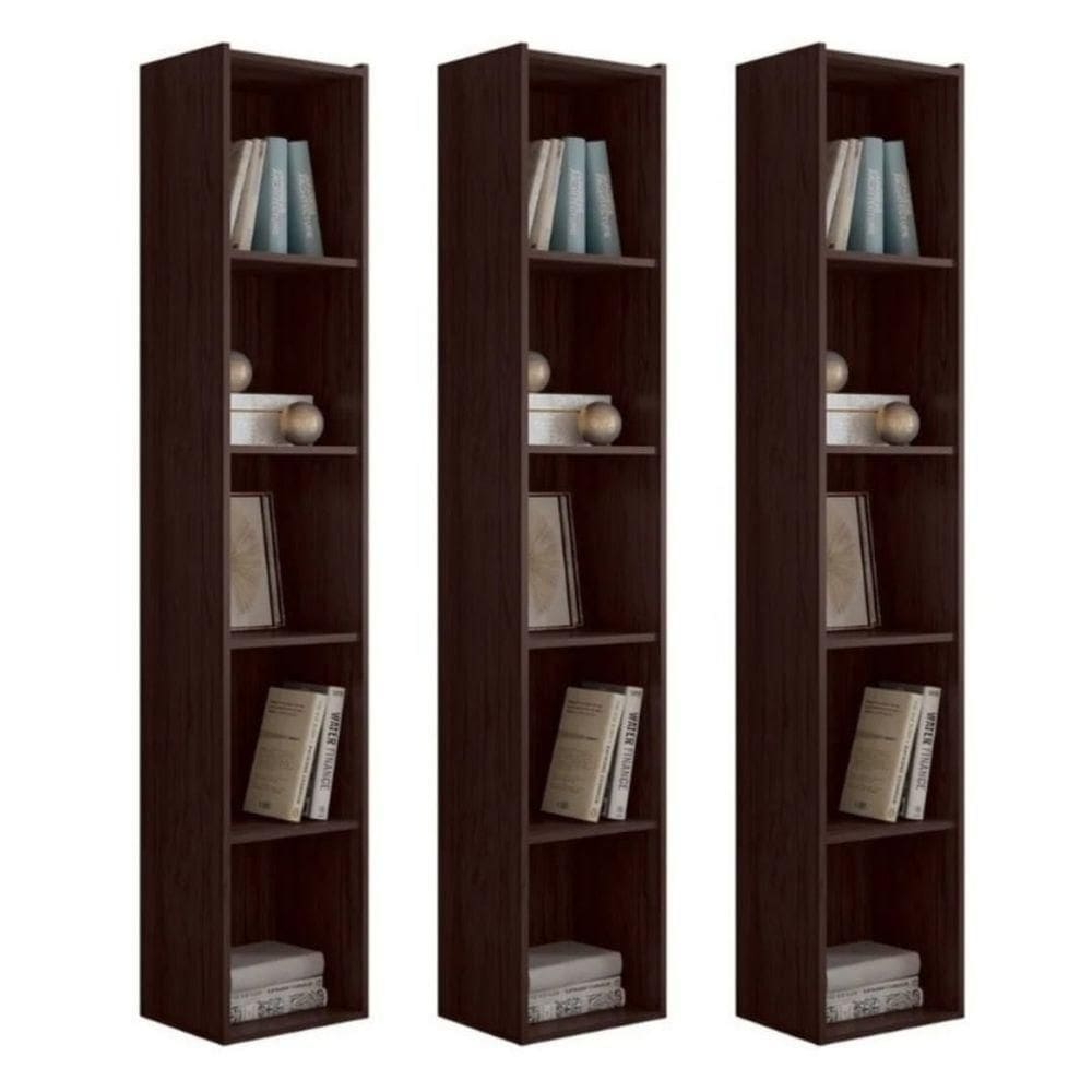Estante Livreiro Com Prateleiras Janaína Kit 3 Unid Marrom