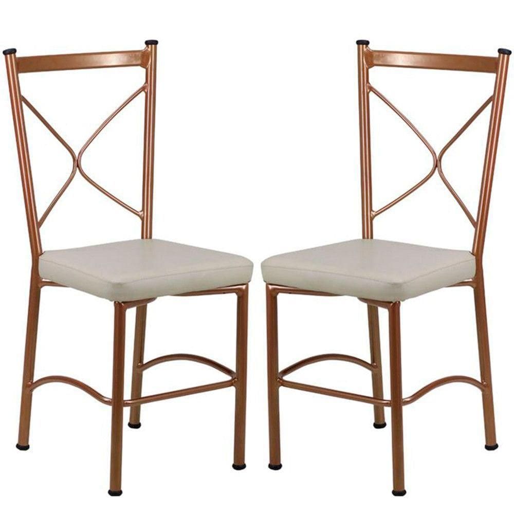 2 Cadeira Buffet Em Alumínio Para Cozinha, Restaurante, Bronze ComBege