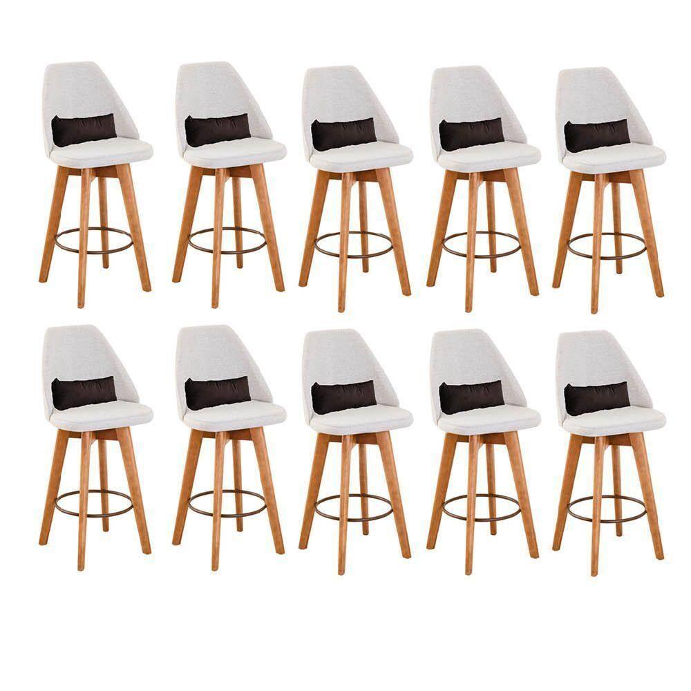 Kit 10 Banquetas Bege Claro E Almofada Suede Marrom
