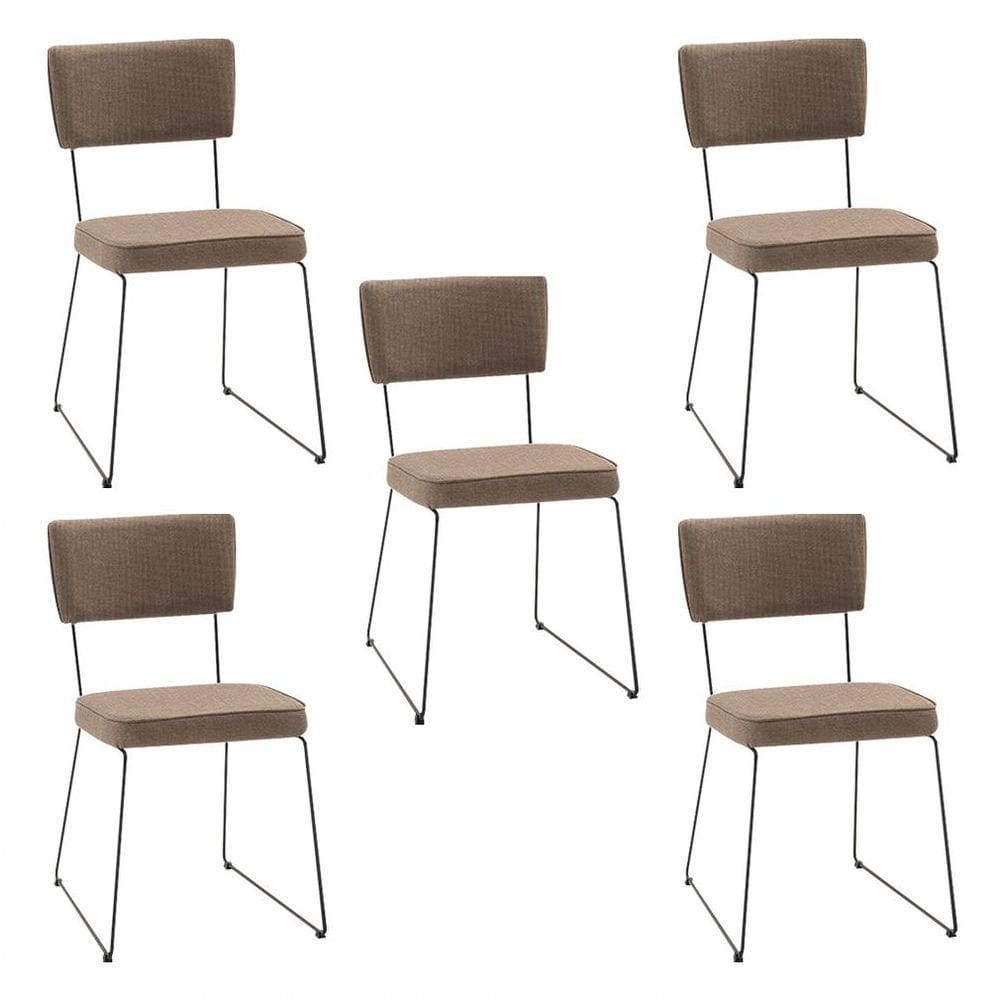 Kit 5 Cadeiras De Jantar Decorativa Base Aço Preto Luigi Linho Bege - Gran Belo