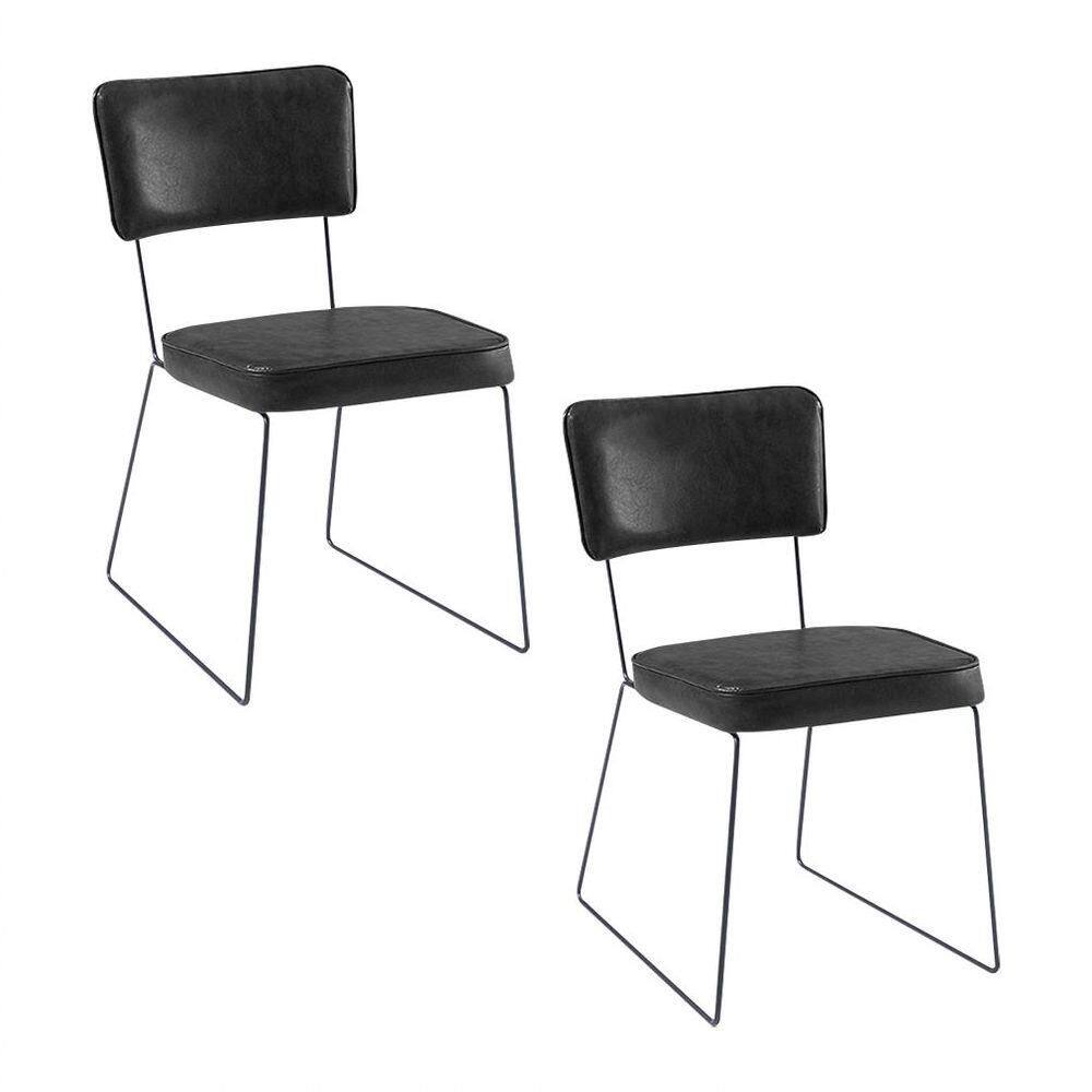 Kit 2 Cadeiras De Jantar Decorativa Base Aço Preto Luigi Pu Preto
