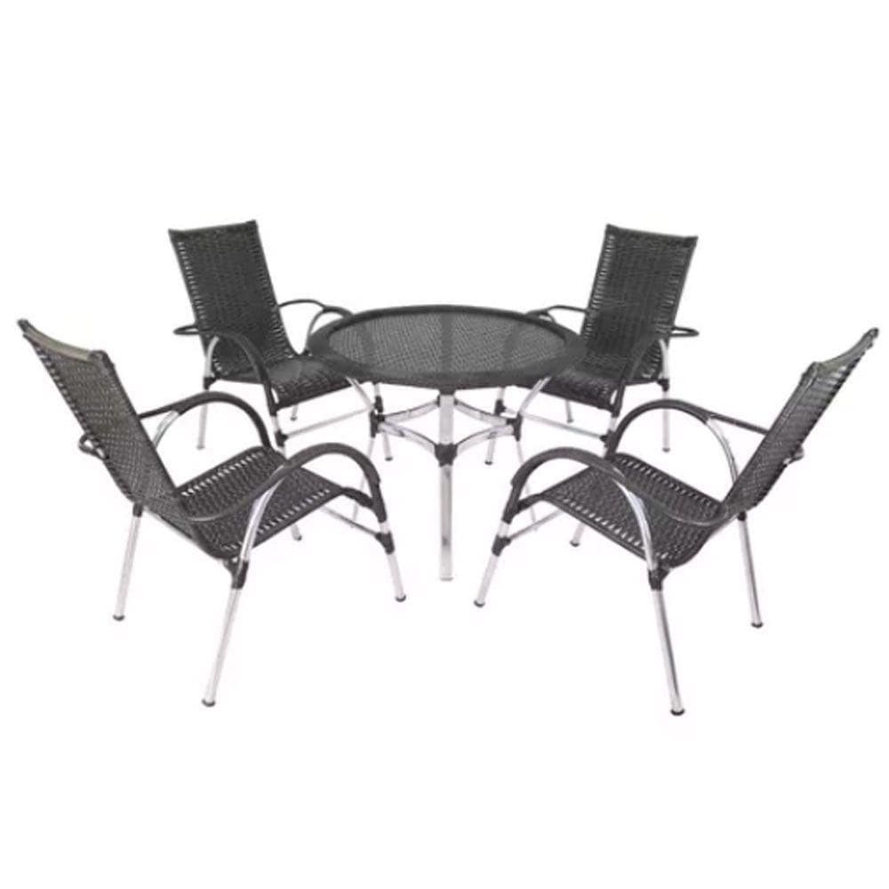 Kit 4 Cadeiras Vênus Alumínio E Mesa Emily Pedra Ferro