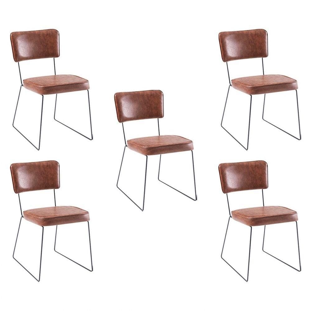 Kit 5 Cadeiras De Jantar Decorativa Base Aço Preto Luigi Pu Caramelo - Gran Belo