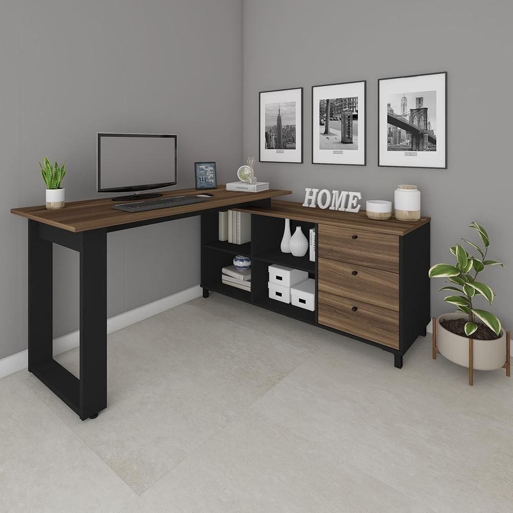 Mesa De Computador Em L Barcelona Ipê Preto