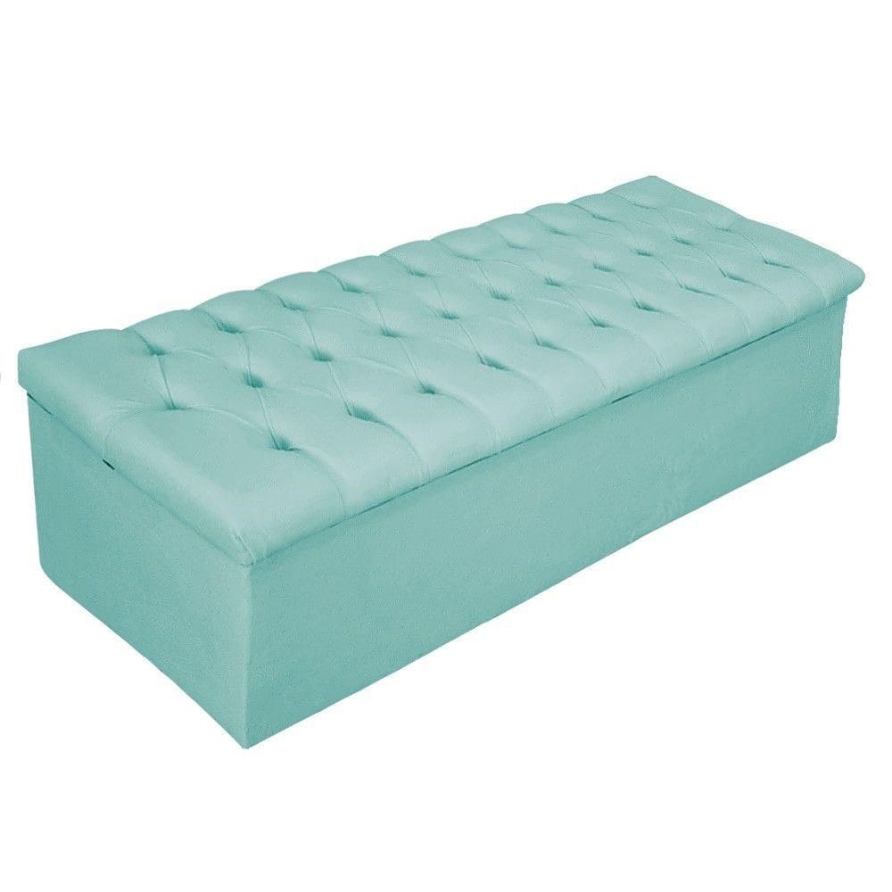 Calçadeira Baú Estofada Mel 140 Cm Casal Suede Azul Tiffany