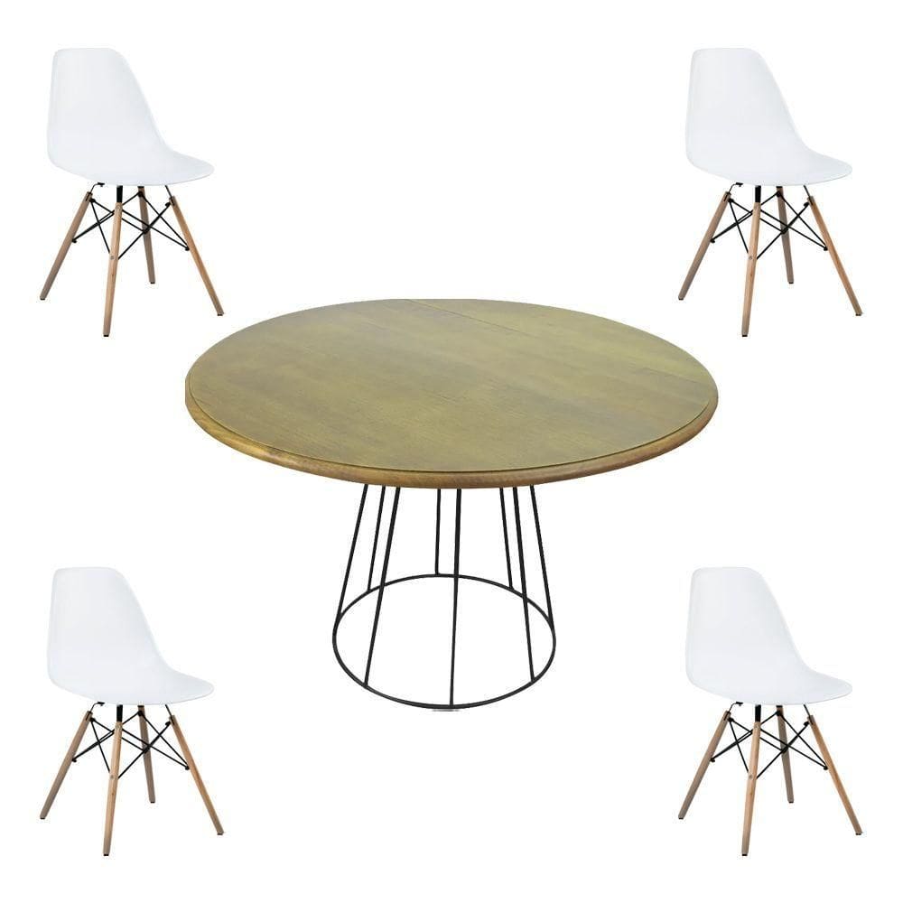 Conjunto Mesa De Jantar 4 Cadeiras Garabit/telaio Branco/castanho