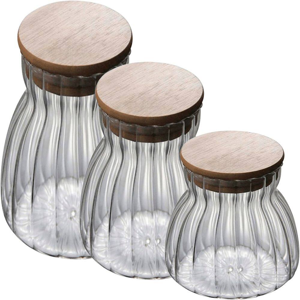 Kit 3 Pote Hermético Com Tampa Bambu De Vidro 450ml 700ml 1L