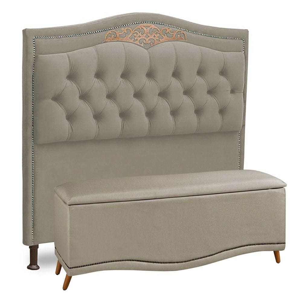 Cabeceira E Calçadeira Baú Queen Size Belize 160Cm Marfim
