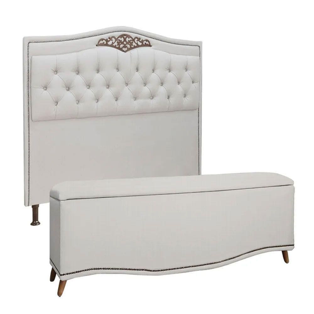 Conjunto Cabeceira E Calçadeira Holanda 1,95 Cm Linho Speciale Home Branco