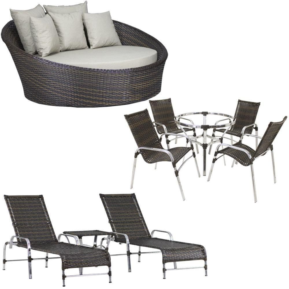 4 Cadeiras + 2 Mesa + 2 Espreguiçadeiras + 1 Chaise Trama Pedra Ferro