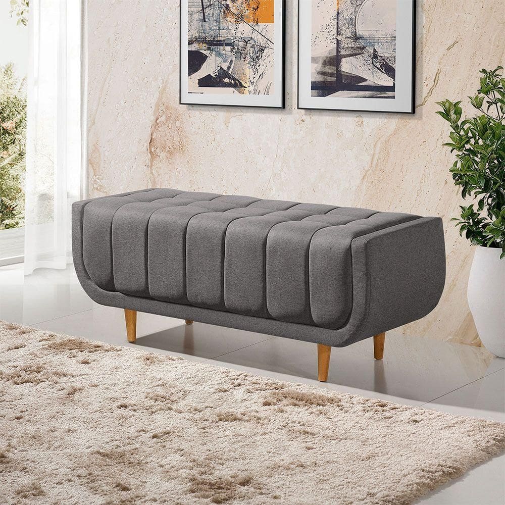 Recamier Alemanha 1,50m Com Base Madeira Linho Sofatec Grafite