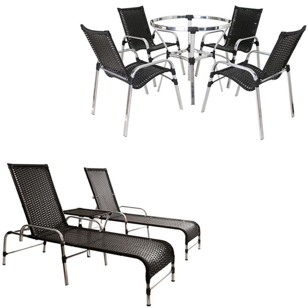 4 Cadeiras E Mesa 2 Espreguiçadeiras E Mesa Preto