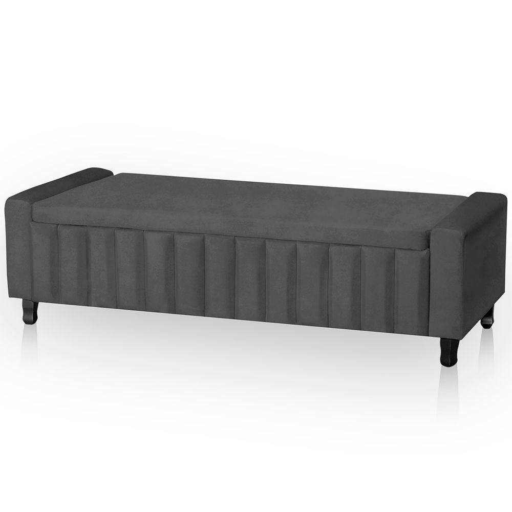 Calçadeira Baú Casal King Size Estofada Alicia Veludo Cinza Escuro