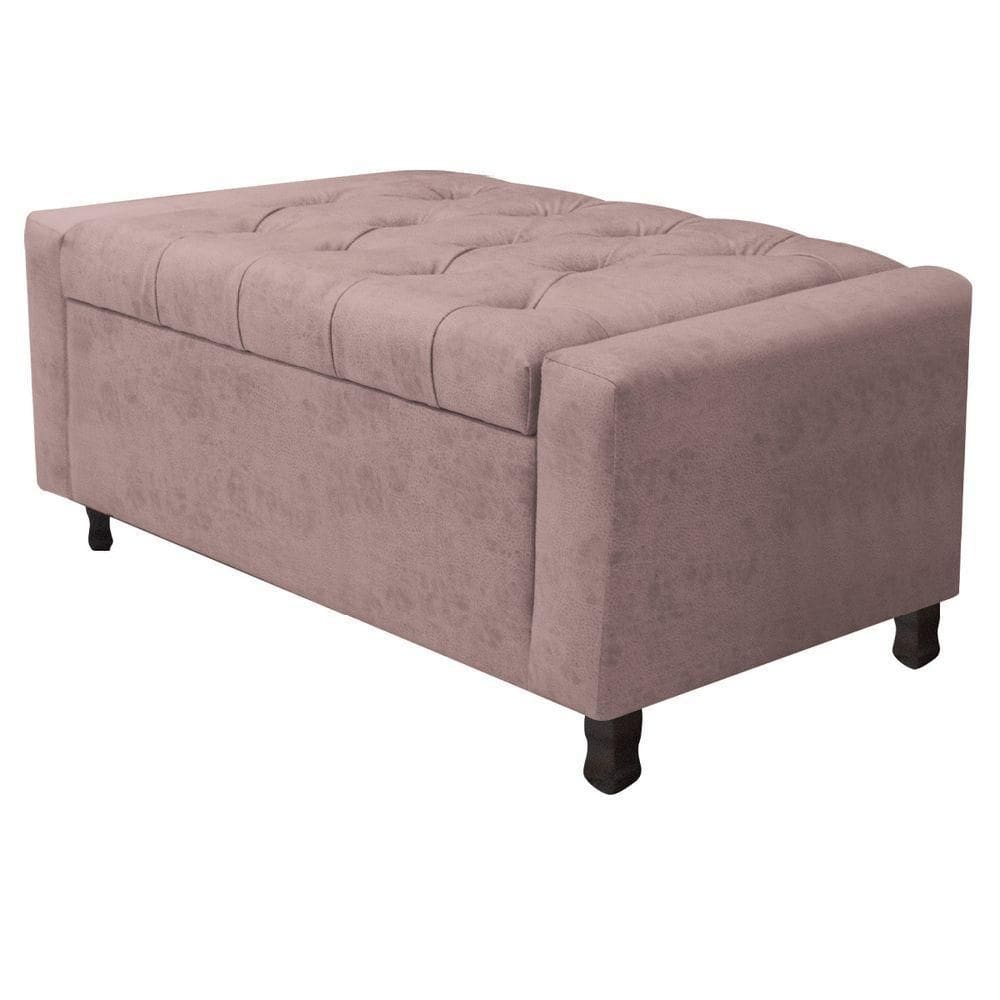 Calçadeira Baú Solteiro Everest P02 90cm Para Cama Box Linho Rosê