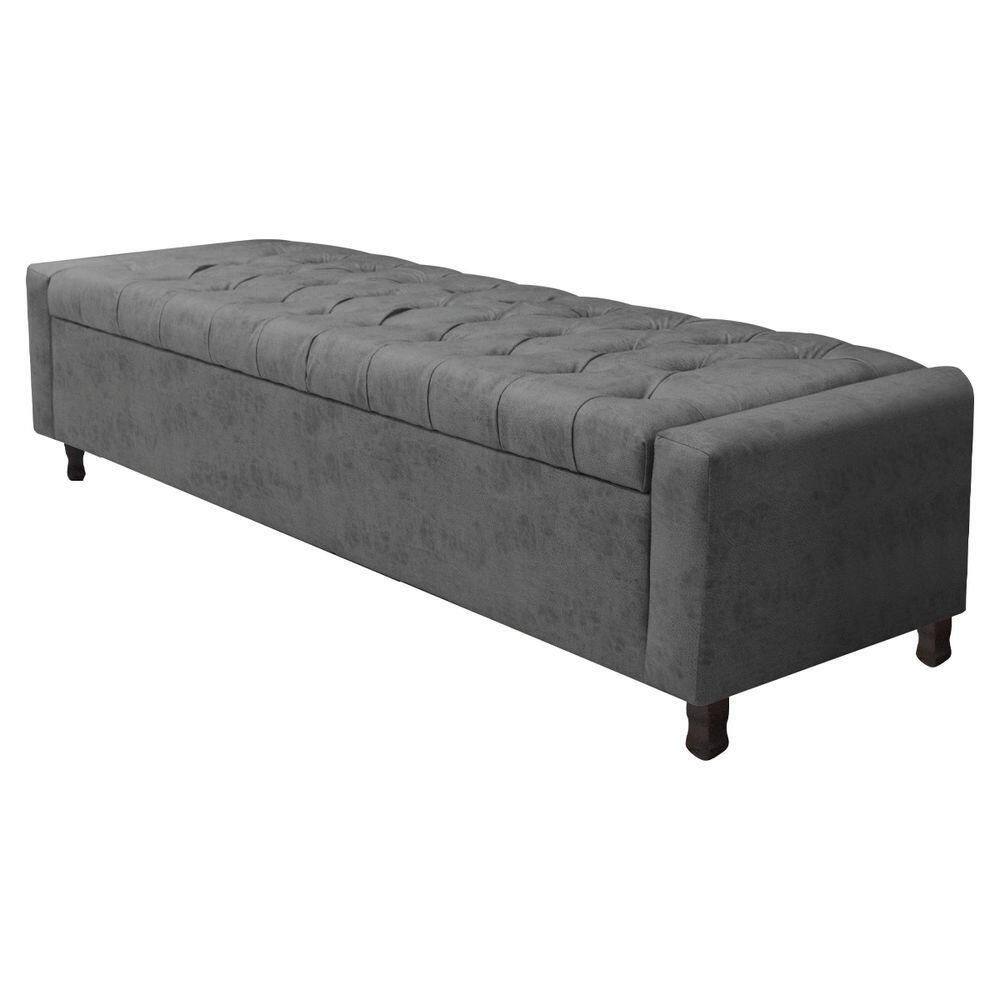Calçadeira Baú Queen Everest P02 160cm Para Cama Box Linho Chumbo