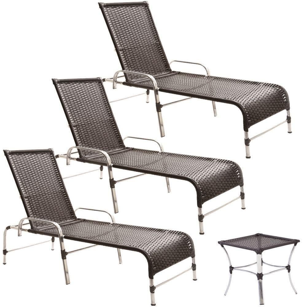 3 Espreguiçadeiras Catar Com Mesa Garden Para Piscina Trama