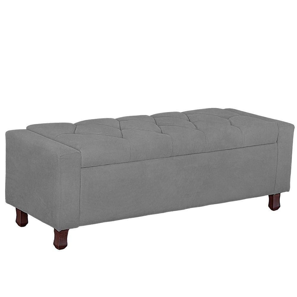 Calçadeira Baú Casal Estofada Valencia Veludo Cor Cinza Claro