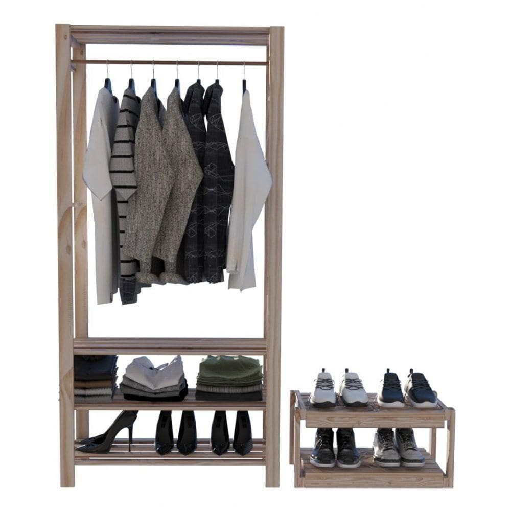 Kit Aparador Sem Portas Espaçoso Aberto Alta Durabilidade Sapateira E Arara Organizar 4 Tábuas Organ