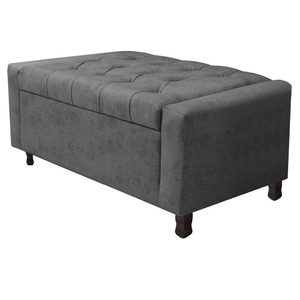 Calçadeira Baú Solteiro Everest P02 90cm Para Cama Box Linho Chumbo