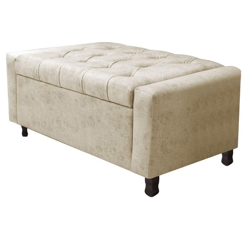 Calçadeira Baú Solteiro Everest P02 90cm Para Cama Box Linho Bege