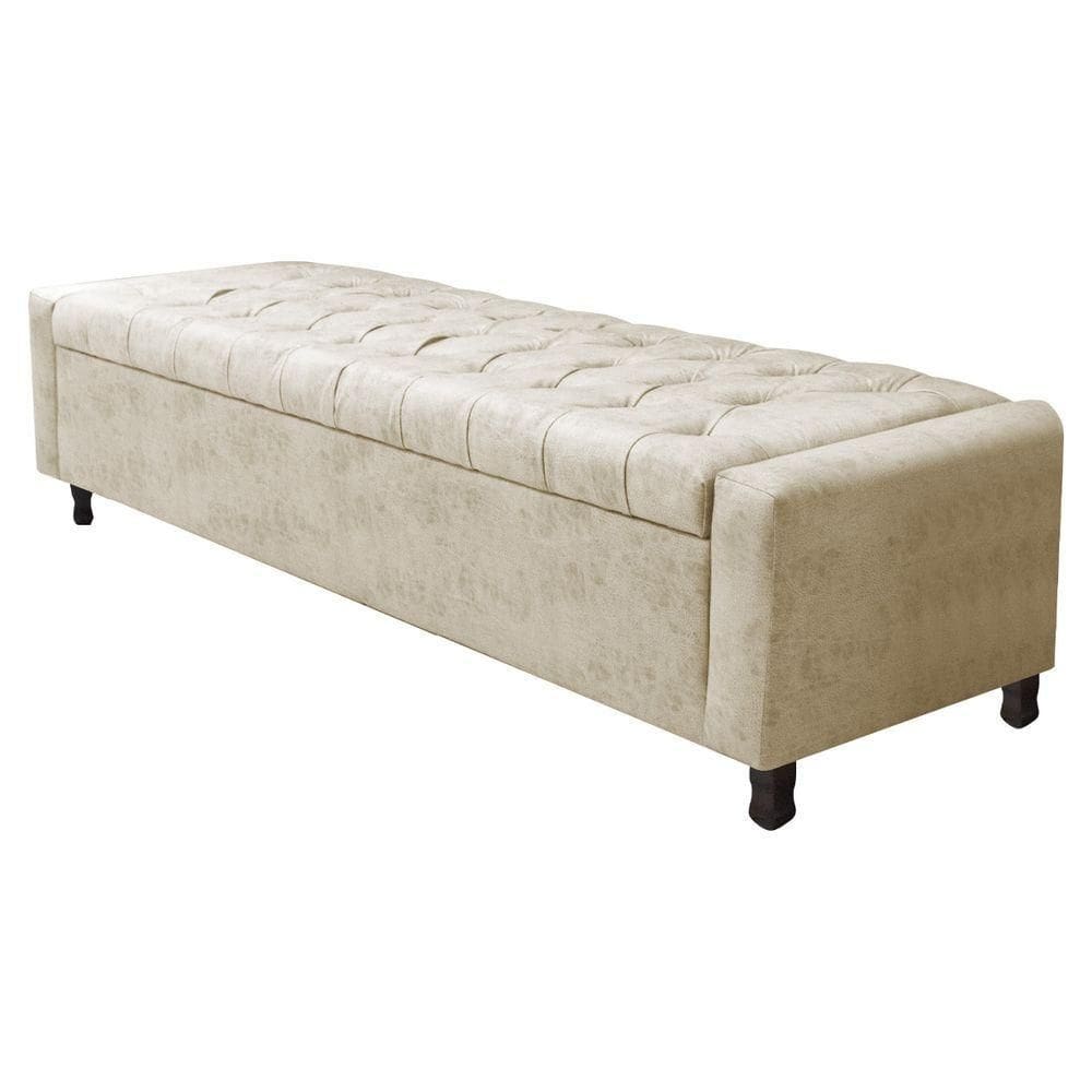 Calçadeira Baú Queen Everest P02 160cm Para Cama Box Linho - Doce Sonho Móveis Bege