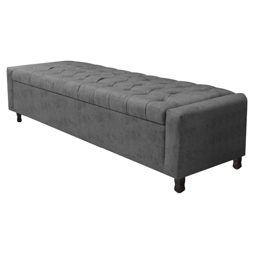 Calçadeira Baú Queen Everest P02 160cm Para Cama Box Linho - Doce Sonho Móveis Chumbo