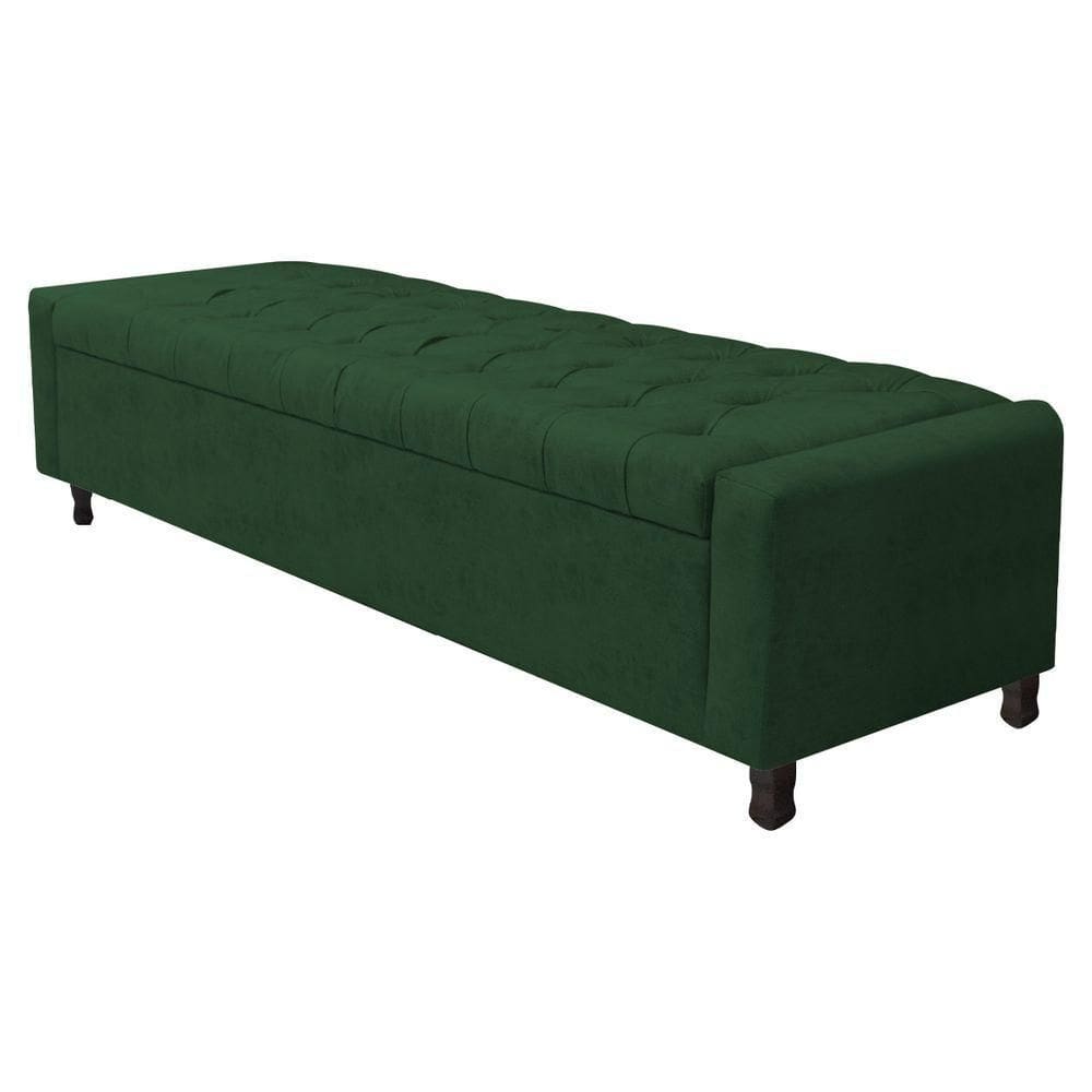Calçadeira Baú Casal Everest P02 140cm Para Cama Box Suede - Doce Sonho Móveis Verde
