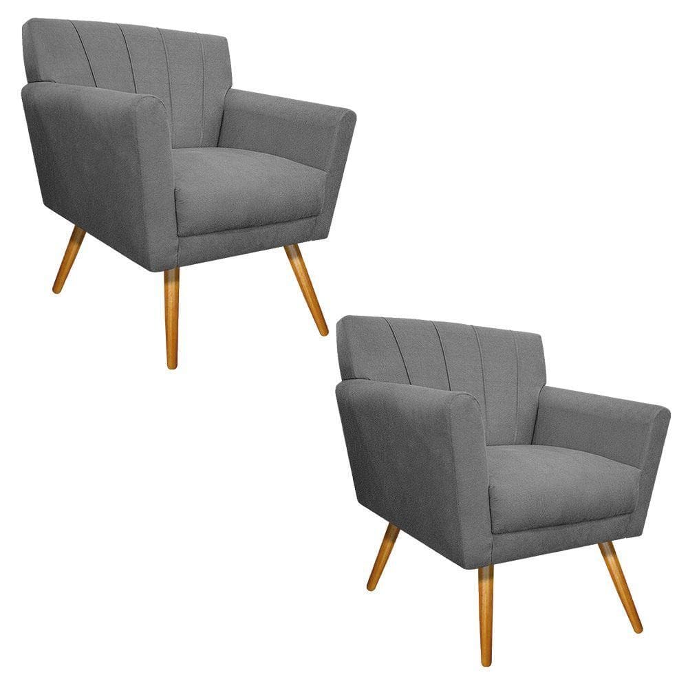 02 Poltronas Laura Palito Suede Cinza