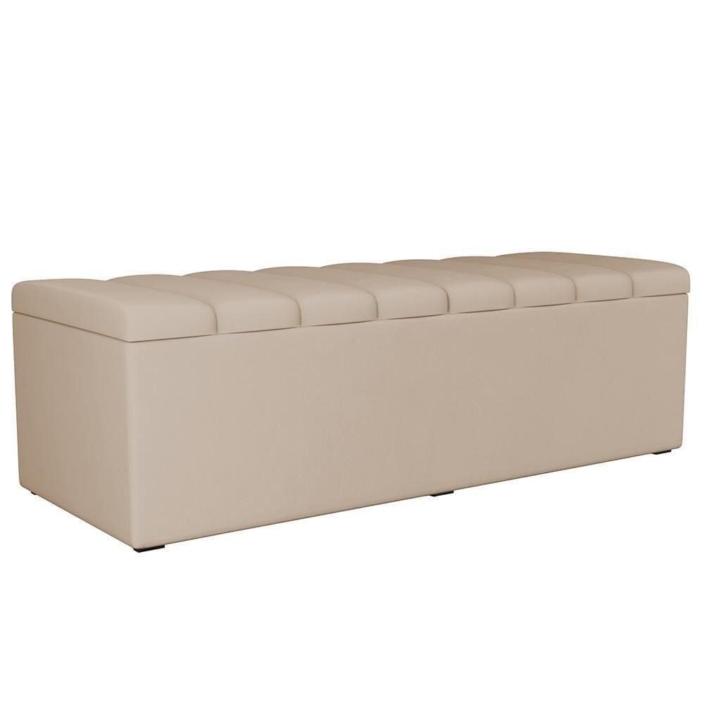 Calçadeira Recamier Baú Para Cama De Casal King Dália 195x50 Cm W01 Suede Bege - Lyam