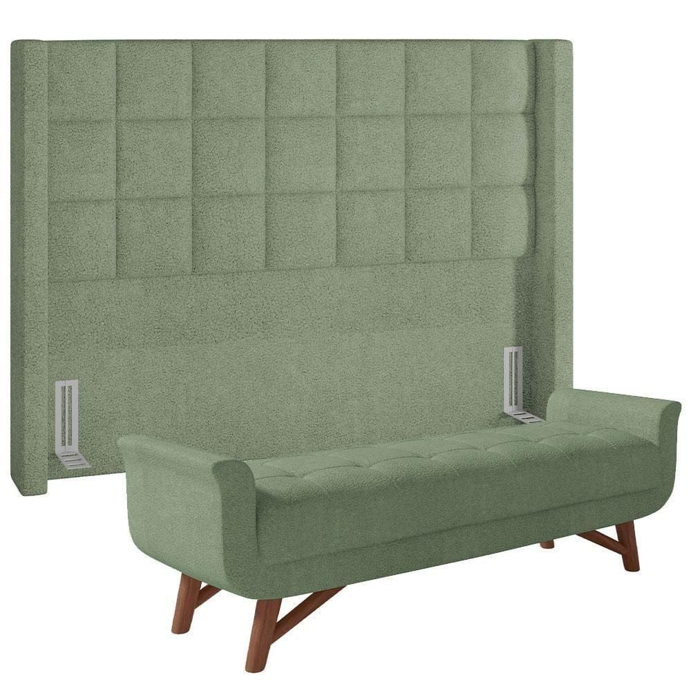Kit Cabeceira Cama Box Paris 160cm Com Puff Recamier Itália P05 Bouclê Oliva