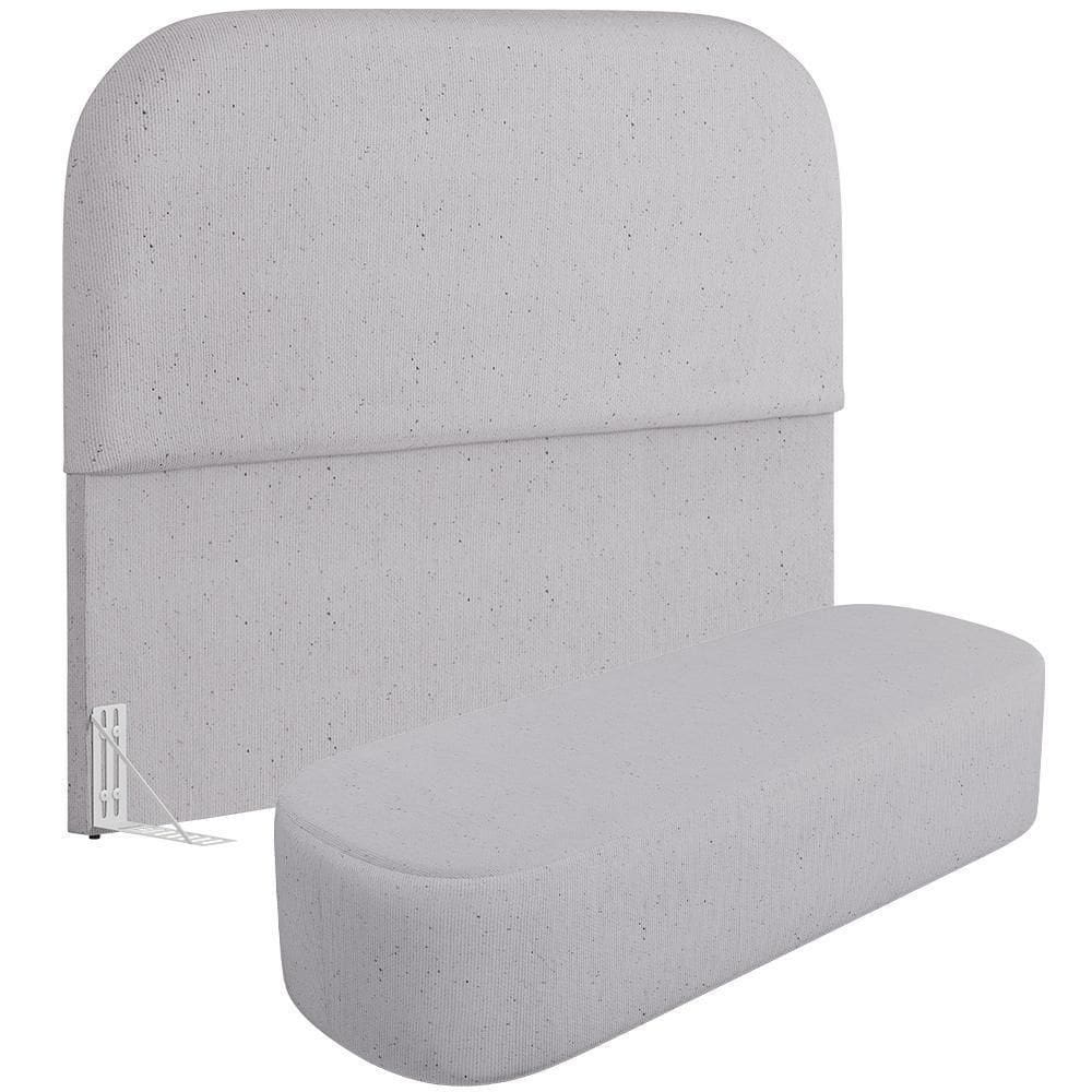 Cabeceira Cama Box Casal 140cm Lanna Com Puff Recamier Doha W01 Linho Cinza - Lyam Decor