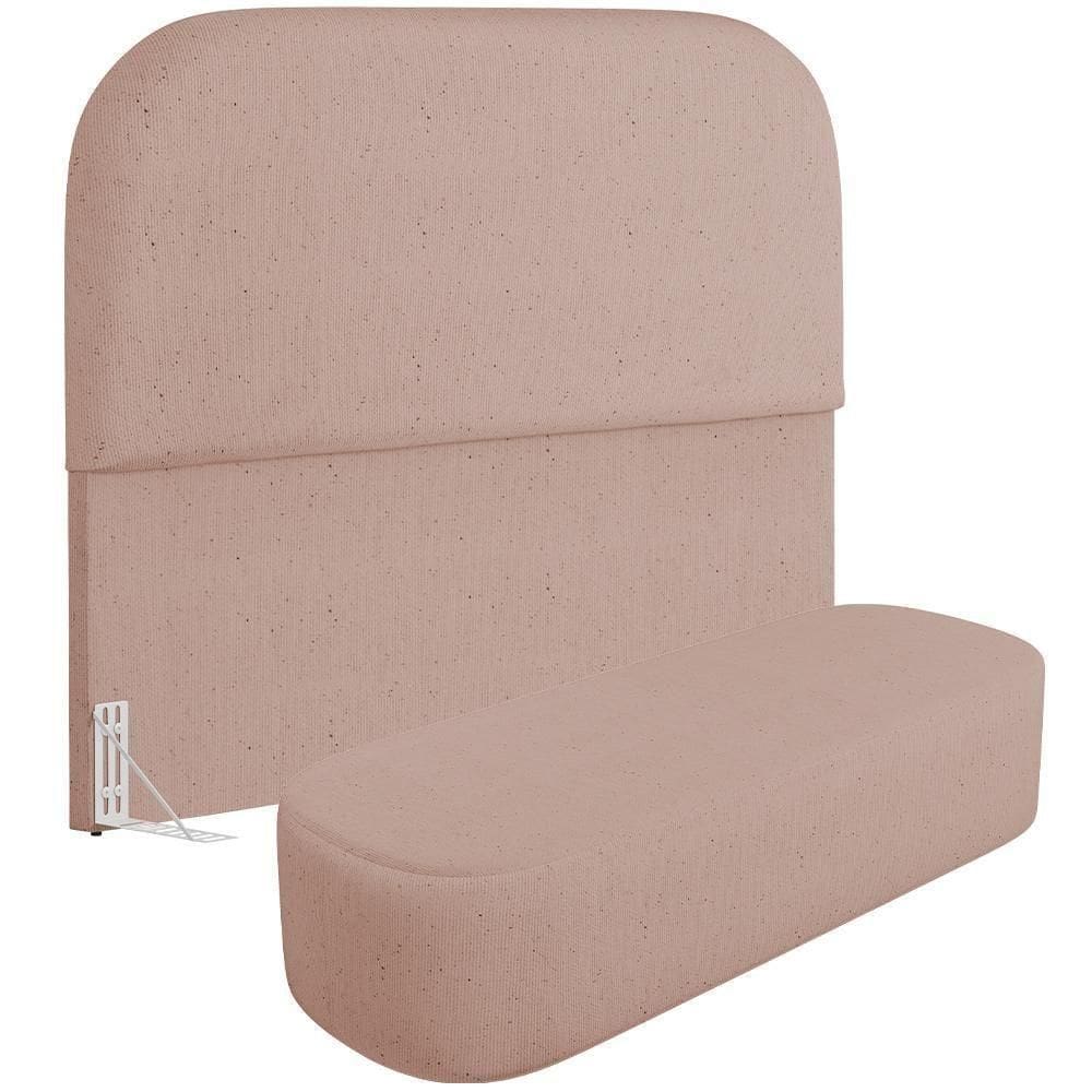Cabeceira Cama Box Casal 140cm Lanna Com Puff Recamier Doha W01 Linho Rosê - Lyam Decor
