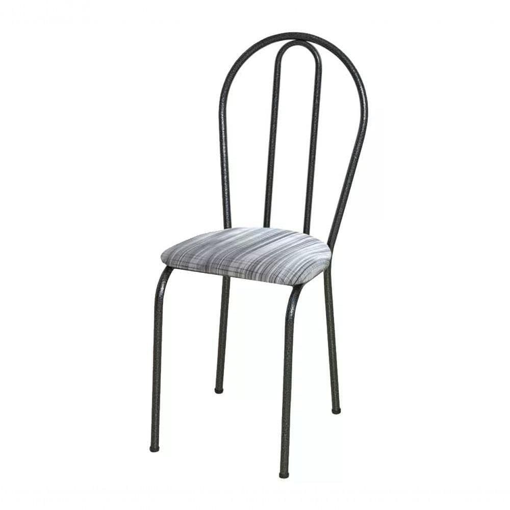 Cadeira Tubular Cromo Preto 004 Assento Linho Linho