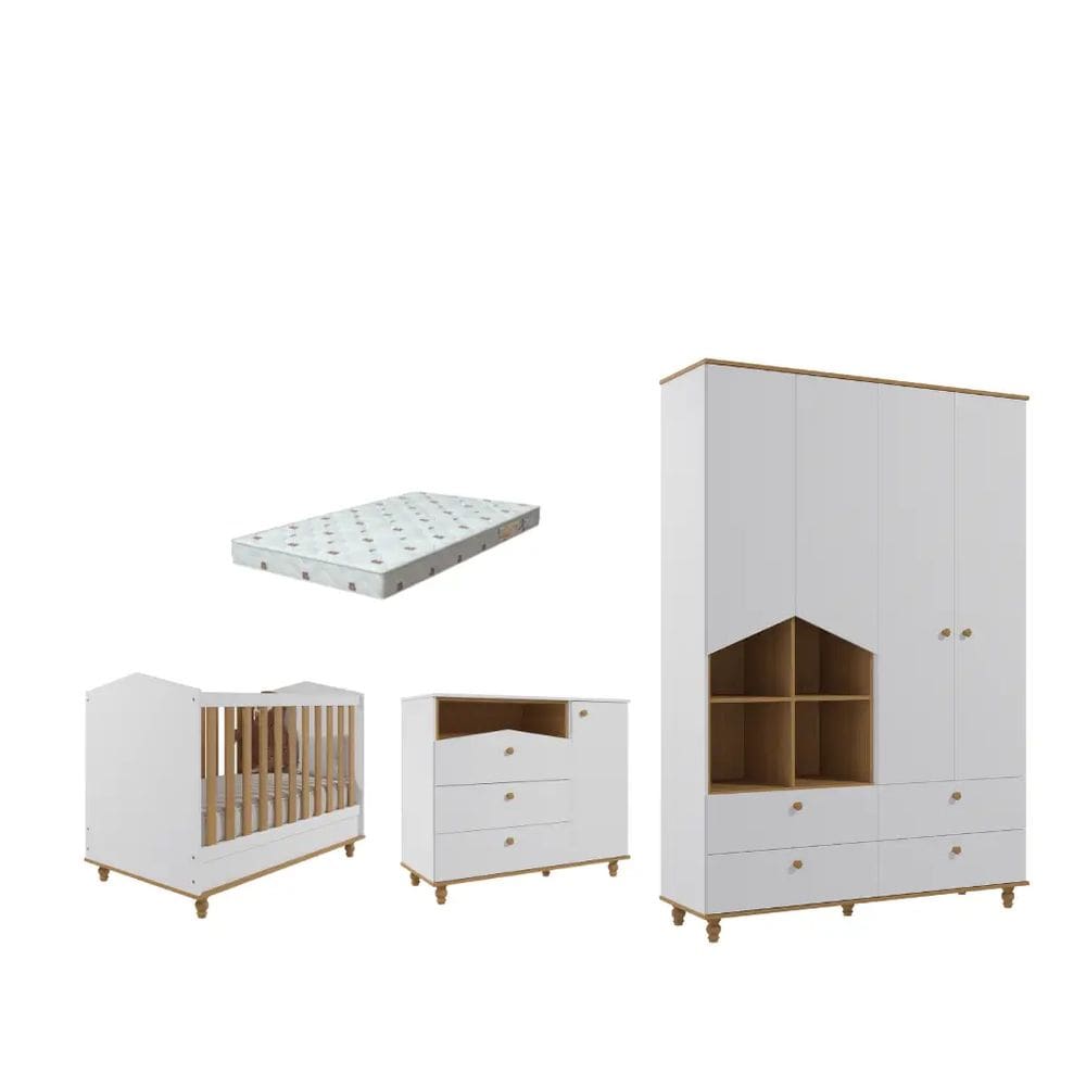 Quarto Bebe Completo MDF Dorabelly Sinha + Colchão