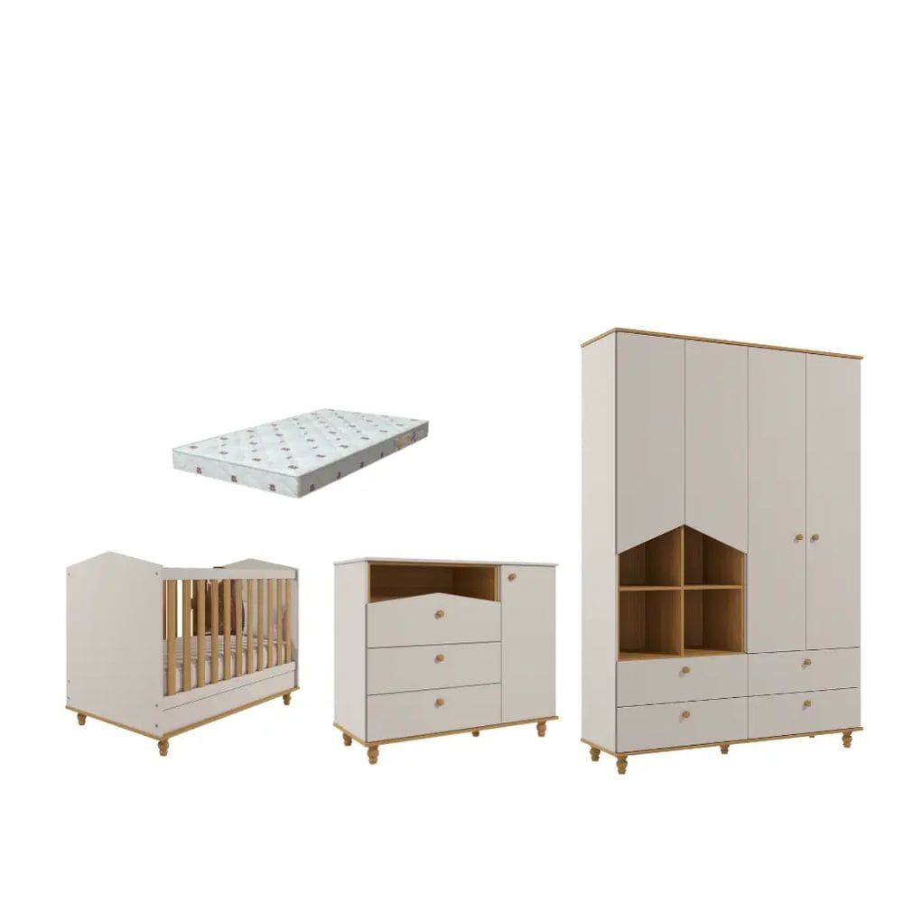 Quarto Bebe Completo MDF Dorabelly Sinha + Colchão