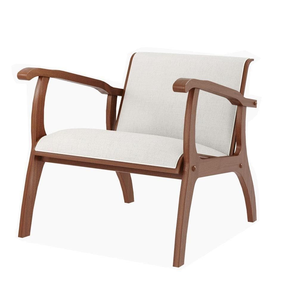 Poltrona Decorativa Pedri Linho Off White/Imbuia - Gran Belo