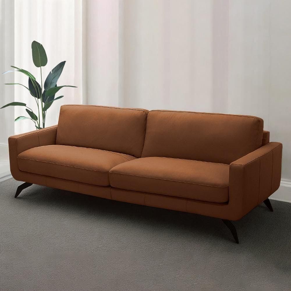 Sofá Decorativo Thalia 4 Lugares Sala De Estar 270cm Pés Em Aço Couro Conhaque G88 - Gran Belo