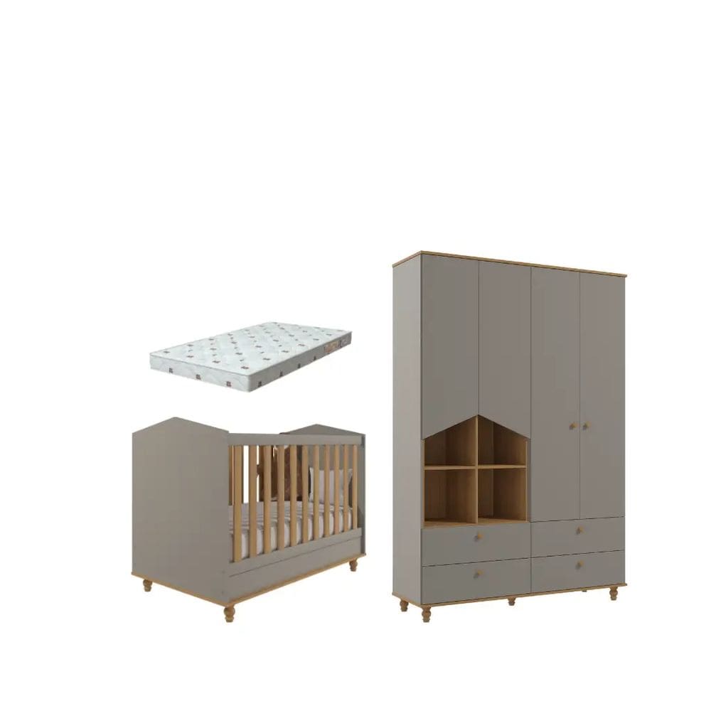 Quarto Bebe Berço Guarda Roupa MDF Dorabelly  Sinha Colchão