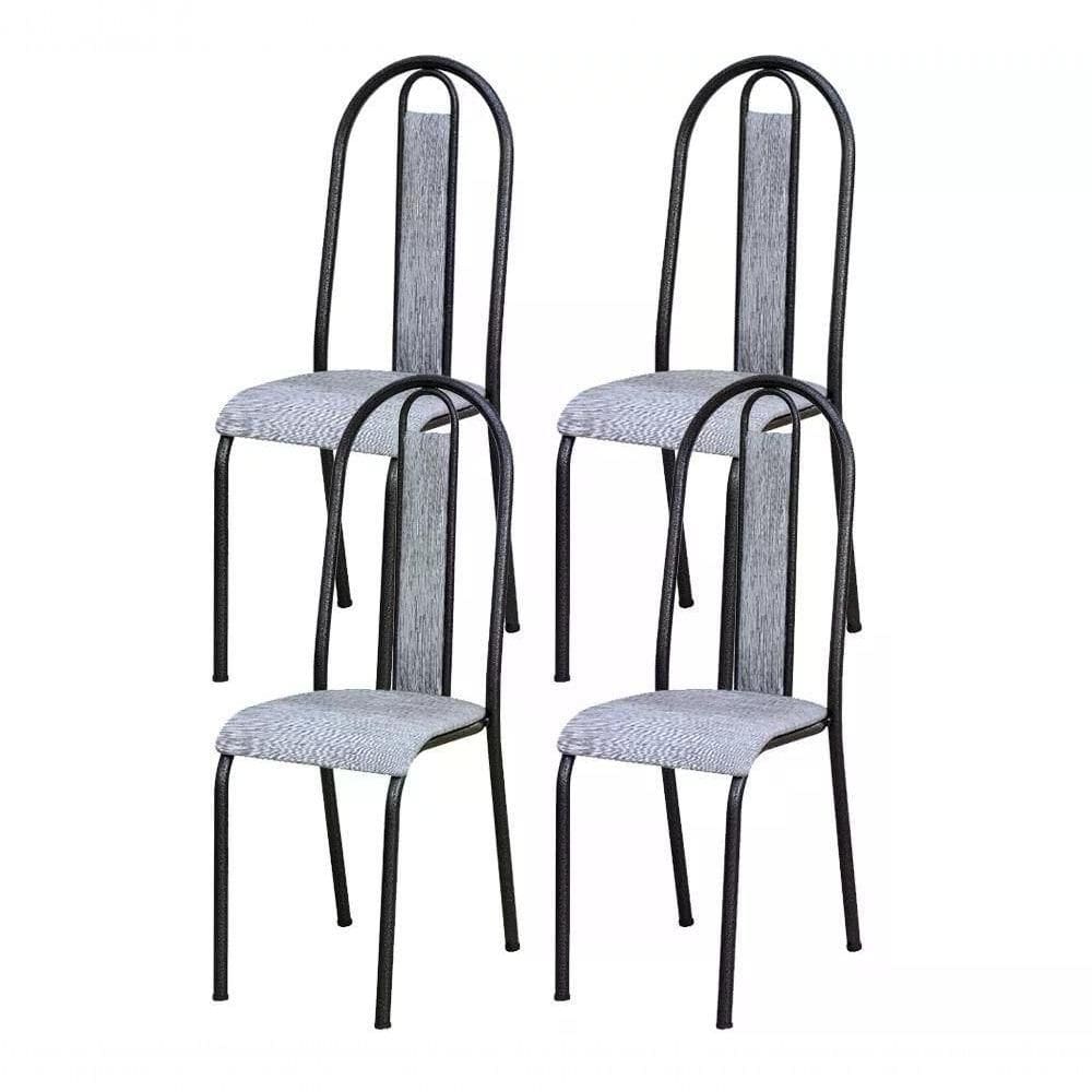 Kit 04 Cadeiras Tubular Cromo Preto 058 Assento Grafiato Gra