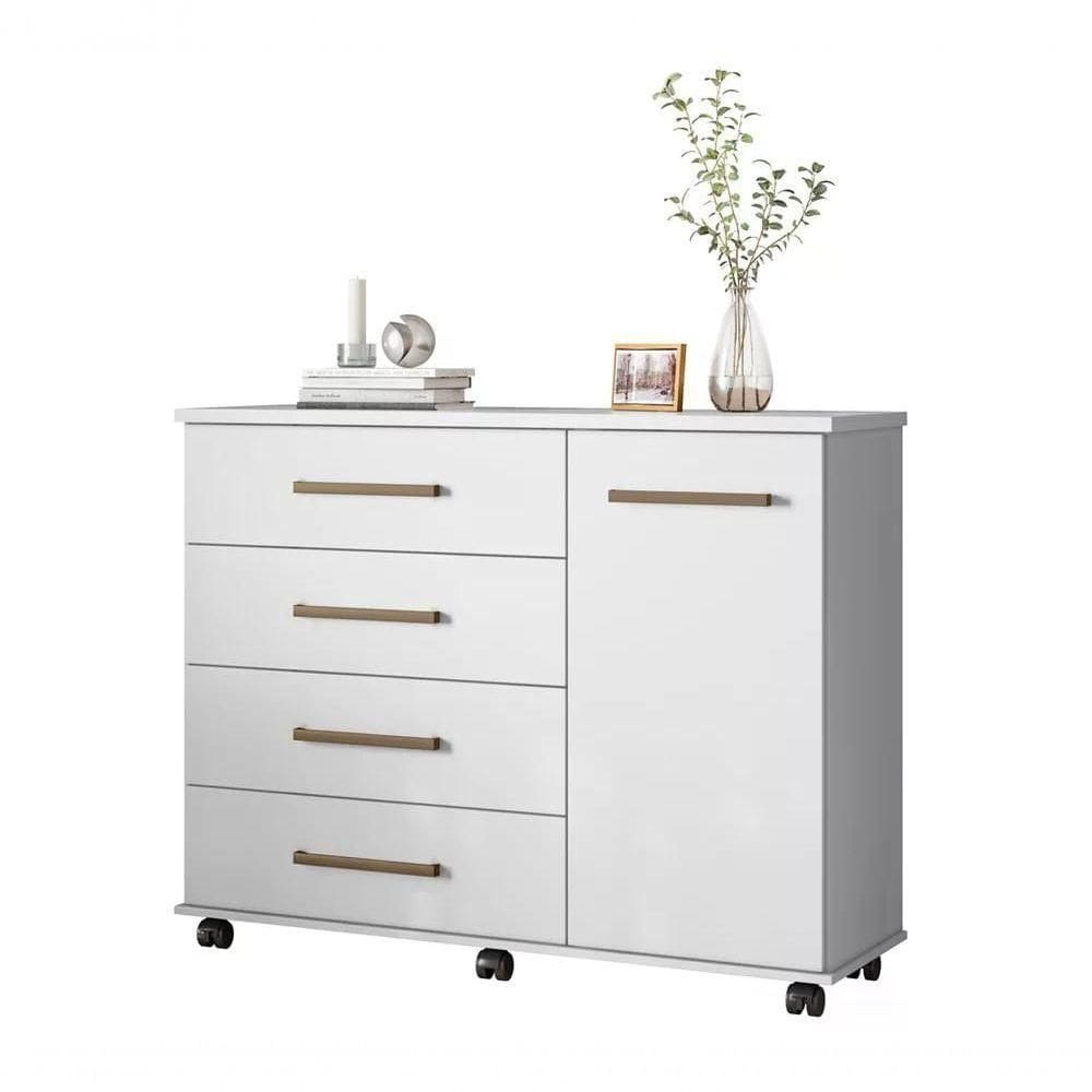 Comoda 04 Gavetas Flora Branco Com Rodizios Demobile Branco
