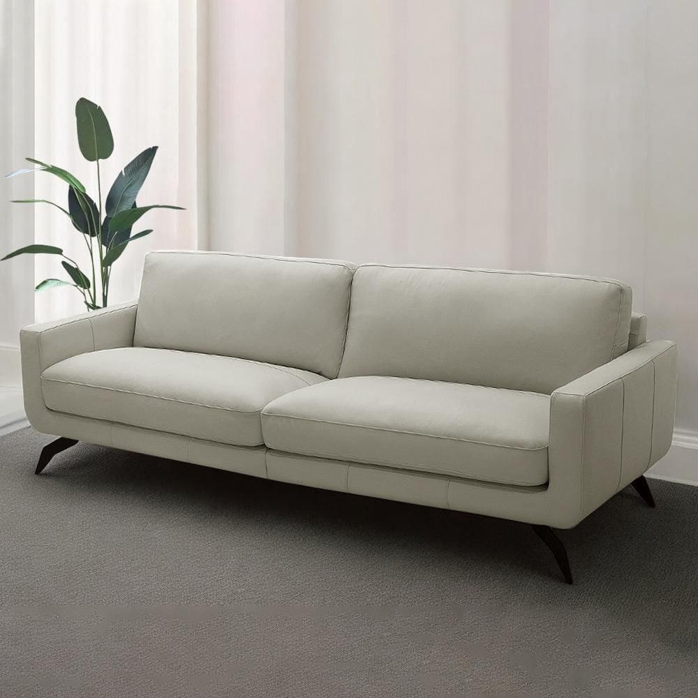 Sofá Decorativo Thalia 3 Lugares Sala De Estar 210cm Pés Em Aço Couro Bege G88 - Gran Belo
