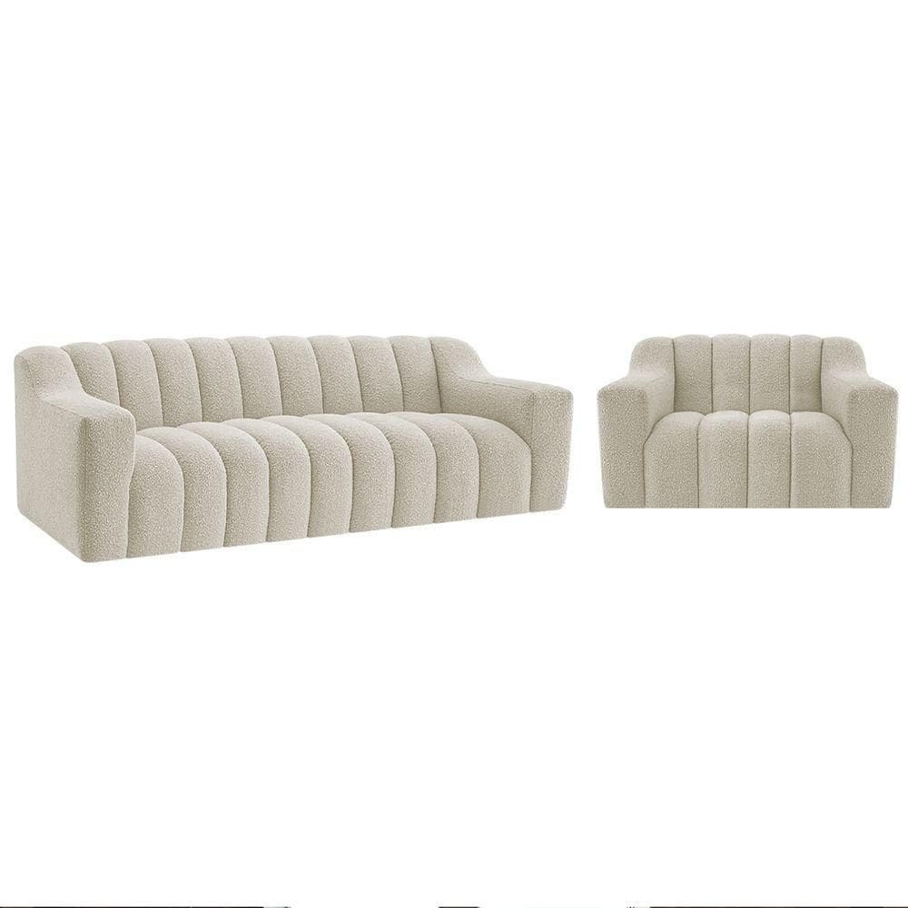 Kit 1 Sofá 200cm 1 Poltrona Luxo Recepção Sala Elegance Bouclé Bege