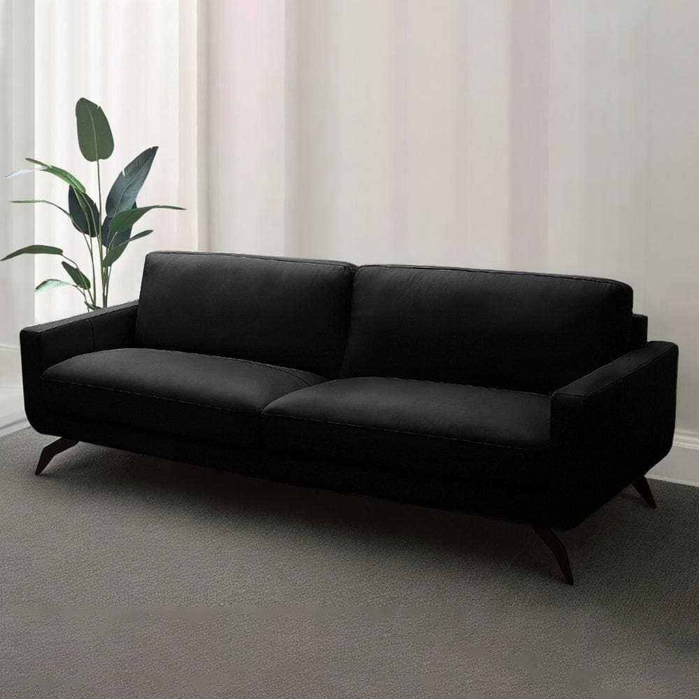 Sofá Decorativo Thalia 3 Lugares Sala De Estar 210cm Pés Em Aço Couro Preto G88 - Gran Belo