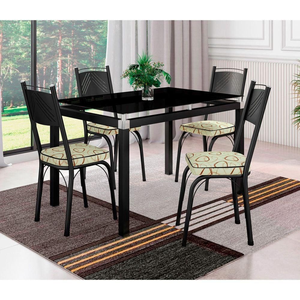 Conjunto De Mesa 6 Cadeiras Vidro Preto Fosco Azul Turquesa