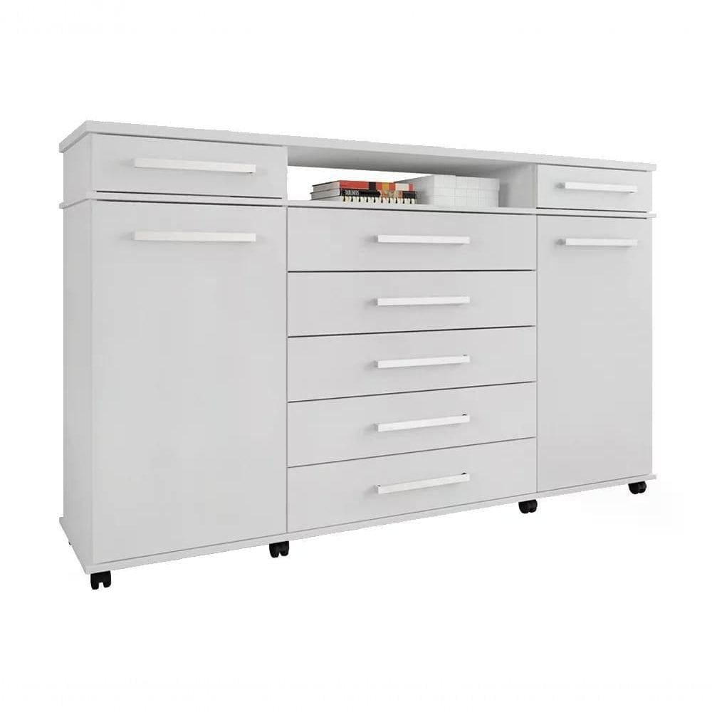 Comoda 07 Gavetas London Branco Com Rodizios Branco