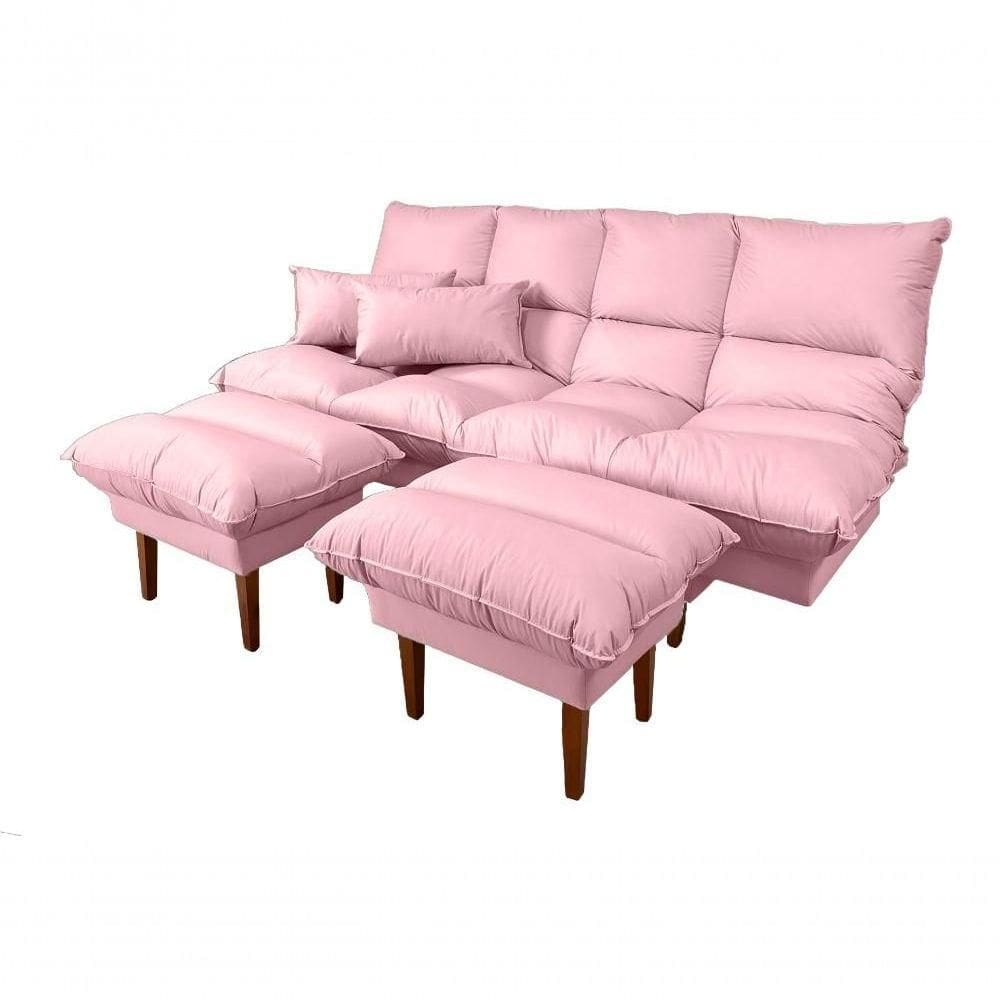 Sofá Cama Andorra Com Banqueta Corano 3 Lugares Reclinável Império Rosa 309