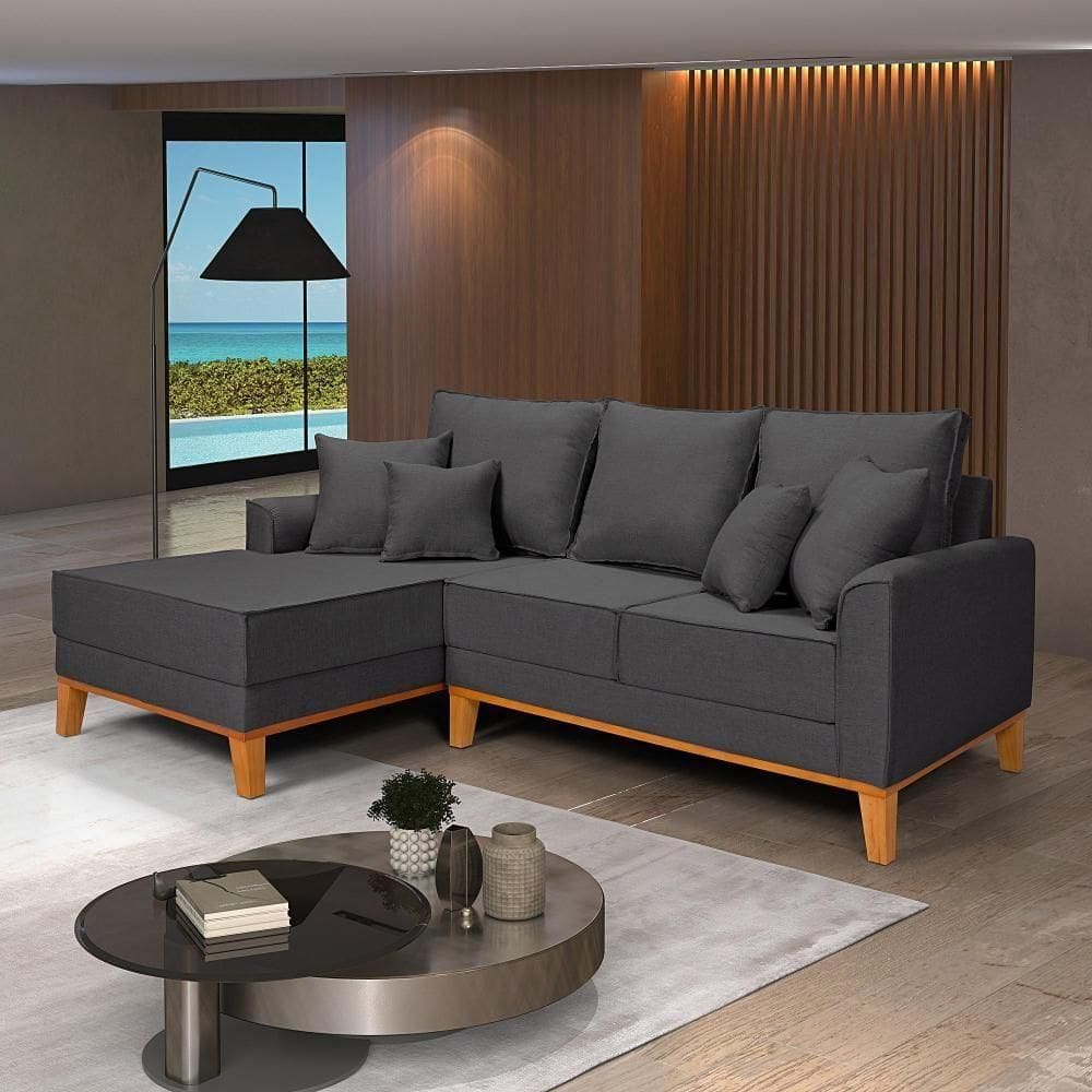 Sofá Living Beny Com Chaise Para Sala De Estar Confortável Império Grafite 199
