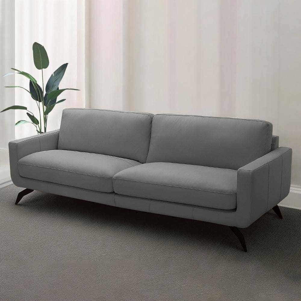 Sofá Decorativo Thalia 3 Lugares Sala De Estar 210cm Pés Em Aço Couro Grafite G88 - Gran Belo