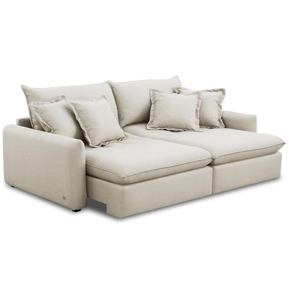 Sofá Cama Retrátil 3 Lugares Para Sala De Estar 210cm Asher T03 Veludo Bege - Lyam Decor